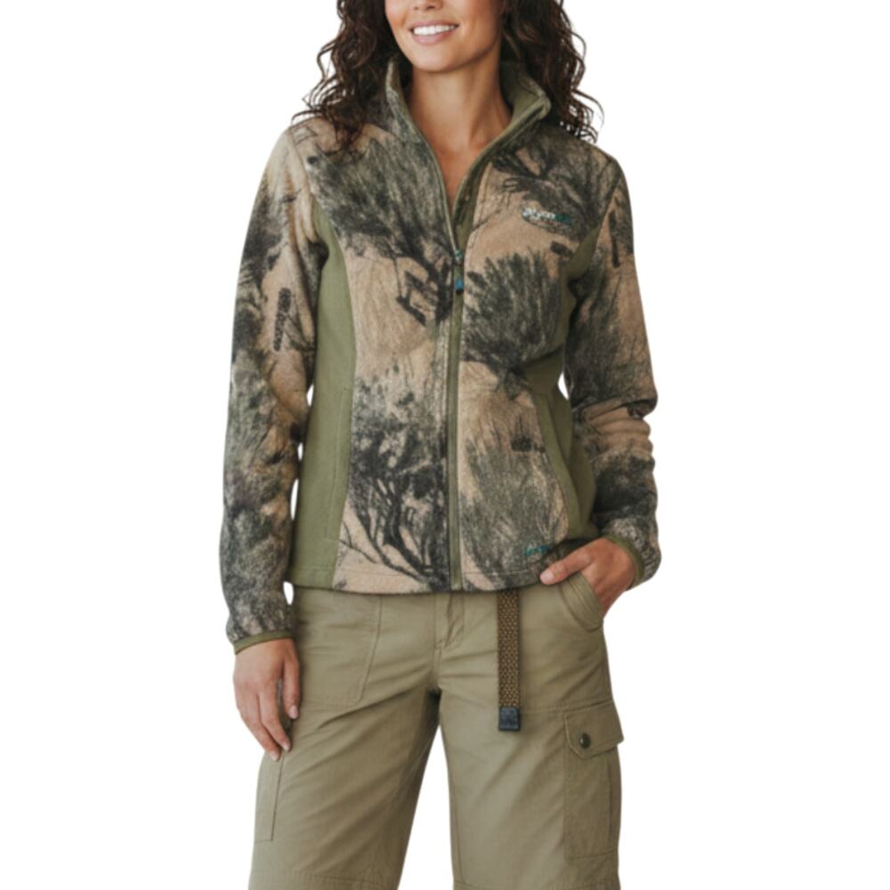 CABELA'S Colorblock Fleece Jacket Women M Green Full Zip Outdoor Camping Travel